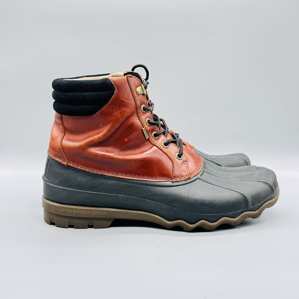 Sperry Boots Mens 11 Brown Leather Top Sider Duck Snow Ankle Lace Up Waterproof